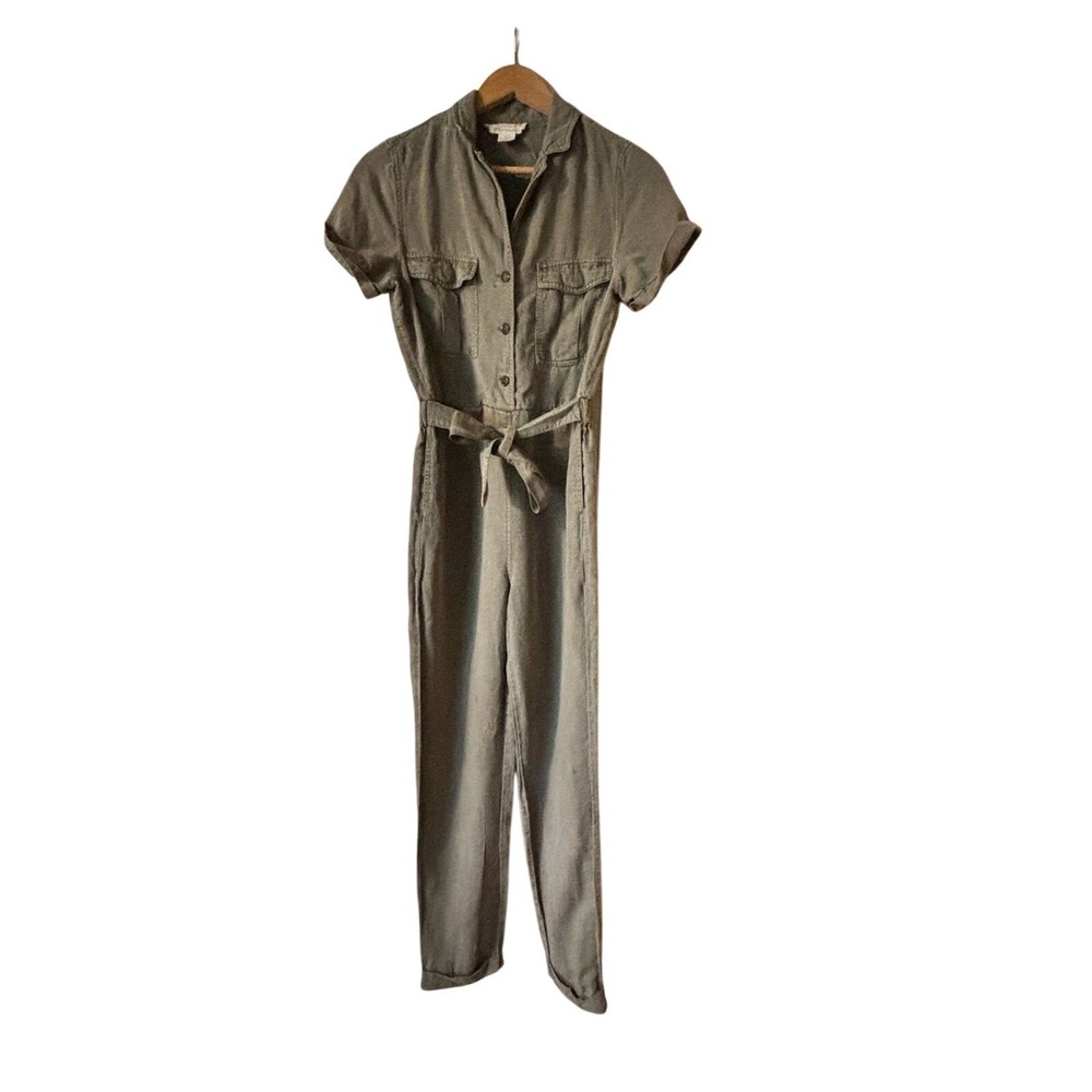 C&C California Short-Sleeve Belted Jumpsuit Linen Women's Small Utility Gorpcore - Picture 3 of 10
